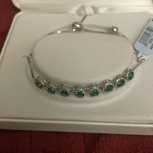 New bolo sterling silver lab created emerald  bracelet with cubic zironia